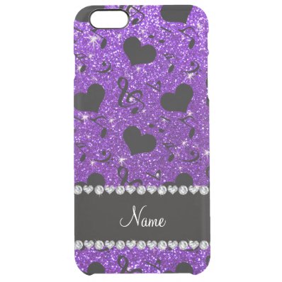 Name indigo purple glitter music notes hearts clear iPhone 6 plus case