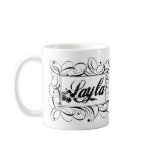 Name Layla in black inside stylish frame mugs