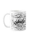 Name Leila in black inside stylish frame mugs
