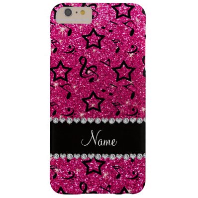 Name neon hot pink glitter music notes stars barely there iPhone 6 plus case