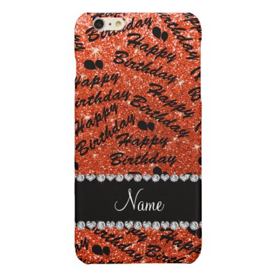 Name neon orange glitter happy birthday balloons glossy iPhone 6 plus case