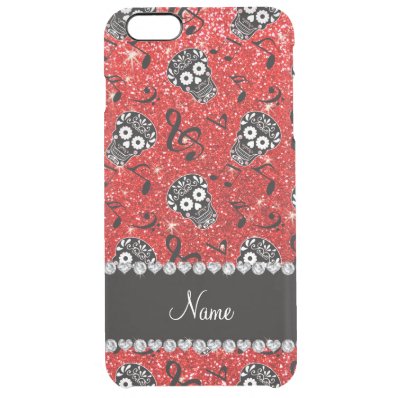 Name neon red glitter music notes sugar skulls clear iPhone 6 plus case