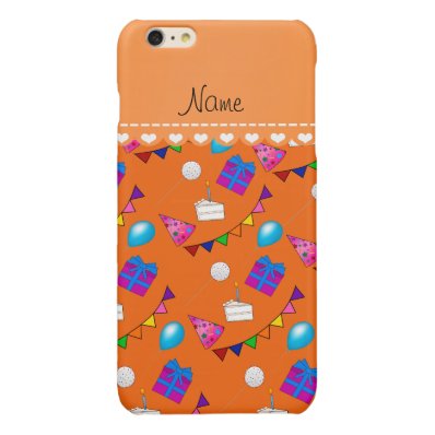 Name orange birthday bunting cake hat balloons glossy iPhone 6 plus case