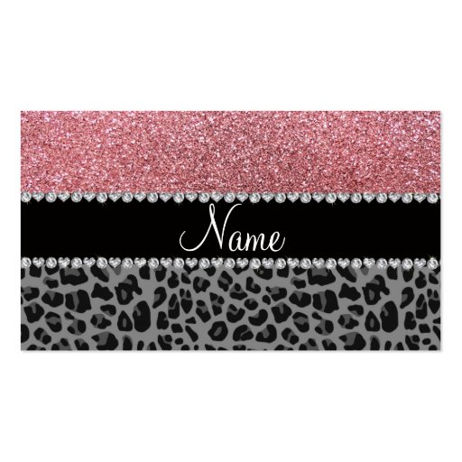 Name pastel pink glitter black leopard business cards (front side)