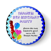 Name Pin Button Birthday Party Favor