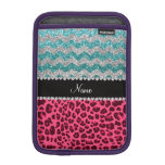 Name pink leopard turquoise glitter chevrons iPad mini sleeves