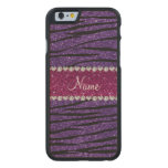 Name purple glitter zebra stripes pink stripe carved® maple iPhone 6 slim case