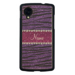 Name purple glitter zebra stripes pink stripe carved® maple nexus 5 slim case
