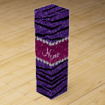 Name purple glitter zebra stripes pink stripe wine bottle box