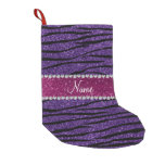 Name purple glitter zebra stripes pink stripe small christmas stocking