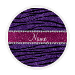 Name purple glitter zebra stripes pink stripe edible frosting rounds
