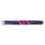 Name purple glitter zebra stripes pink stripe tie clip