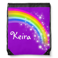 Name purple rainbow stars drawstring bag