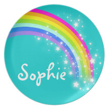 Name rainbow aqua Sophie girls kids plate