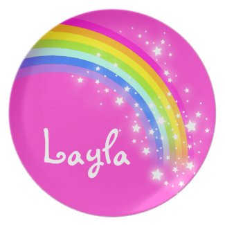 Name rainbow Layla pink girls kids plate