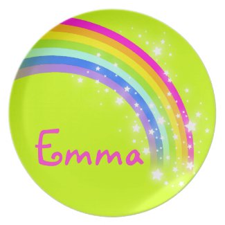 Name rainbow lime green pink Emma girls kids plate