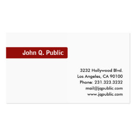 Name Red Background - Plain White Business Card