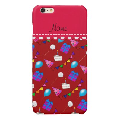 Name red birthday bunting cake hat balloons glossy iPhone 6 plus case