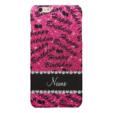 Name rose pink glitter happy birthday balloons glossy iPhone 6 plus case