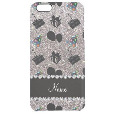 Name silver glitter hats cake presents balloons clear iPhone 6 plus case