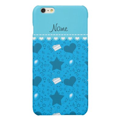 Name sky blue birthday cake balloons hearts stars glossy iPhone 6 plus case
