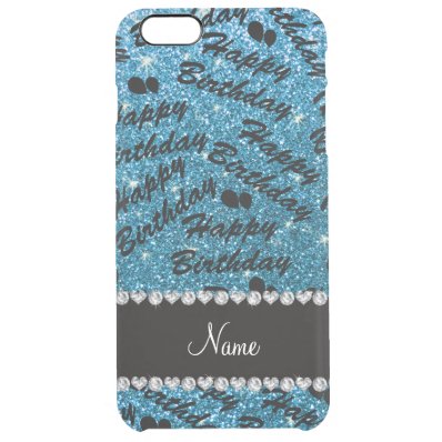Name sky blue glitter happy birthday balloons clear iPhone 6 plus case