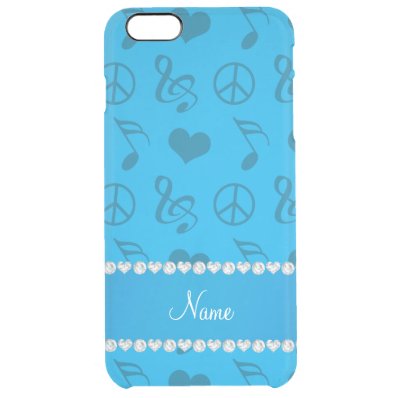 Name sky blue music notes hearts peace sign clear iPhone 6 plus case