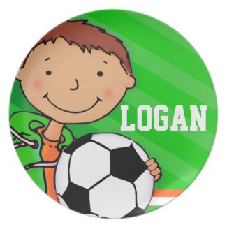 Name sporting football green logan boys kids plate