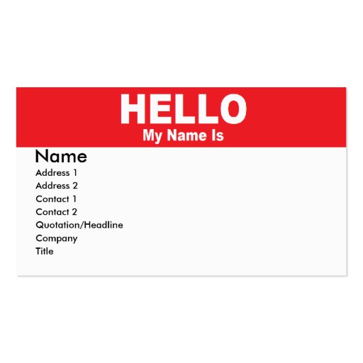 Name Tag Business Card (front side)