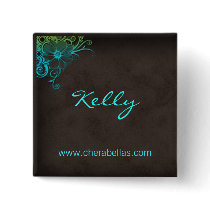 Name Tag Button Salon Spa Floral Blue Green