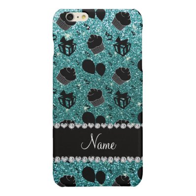Name turquoise glitter cupcakes balloons presents glossy iPhone 6 plus case