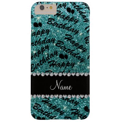 Name turquoise glitter happy birthday balloons barely there iPhone 6 plus case