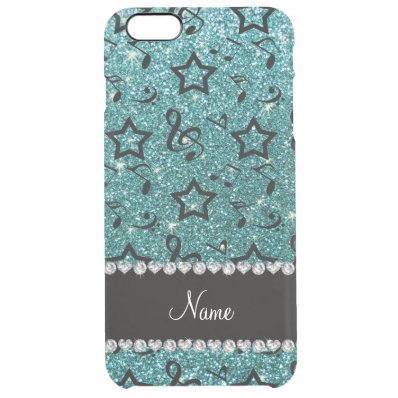 Name turquoise glitter music notes stars clear iPhone 6 plus case