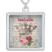 Name Vintage Rose and Crown Square Necklace necklace