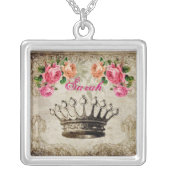 Name Vintage Rose and Crown Square Necklace necklace