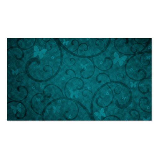 Name vintage teal swirls and butterflies business card (back side)