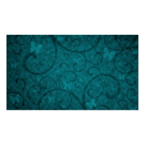 Name vintage teal swirls and butterflies business card (back side)