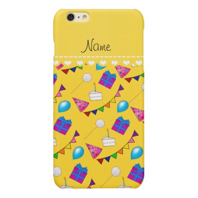 Name yellow birthday bunting cake hat balloons glossy iPhone 6 plus case
