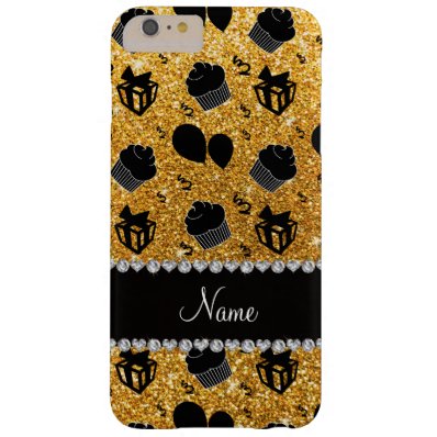 Name yellow glitter cupcakes balloons presents barely there iPhone 6 plus case