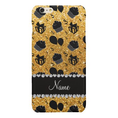 Name yellow glitter cupcakes balloons presents glossy iPhone 6 plus case