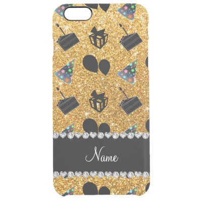 Name Yellow glitter hats cake presents balloons Clear iPhone 6 Plus Case