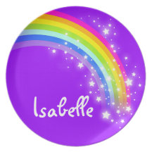 "Named" rainbow purple pink girls kids plate
