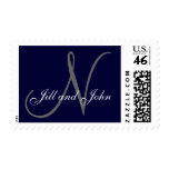 Names and Initial Monogram Navy Grey Stamp