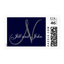 Names and Initial Monogram Navy Grey Stamp