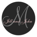 Names and Initial Monogram Sticker Black and Pink