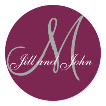Names and Initial Monogram Sticker WIne and Grey