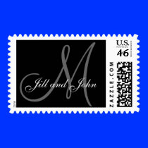 Names Initial Monogram Wedding Postage Black Grey
