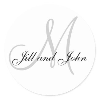 Names & Initial Monogram Wedding Seal White Grey sticker