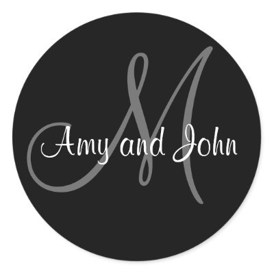 Names &amp; Initial Monogram Wedding Sticker Black