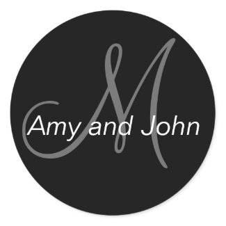 Names & Initial Monogram Wedding Sticker Black sticker